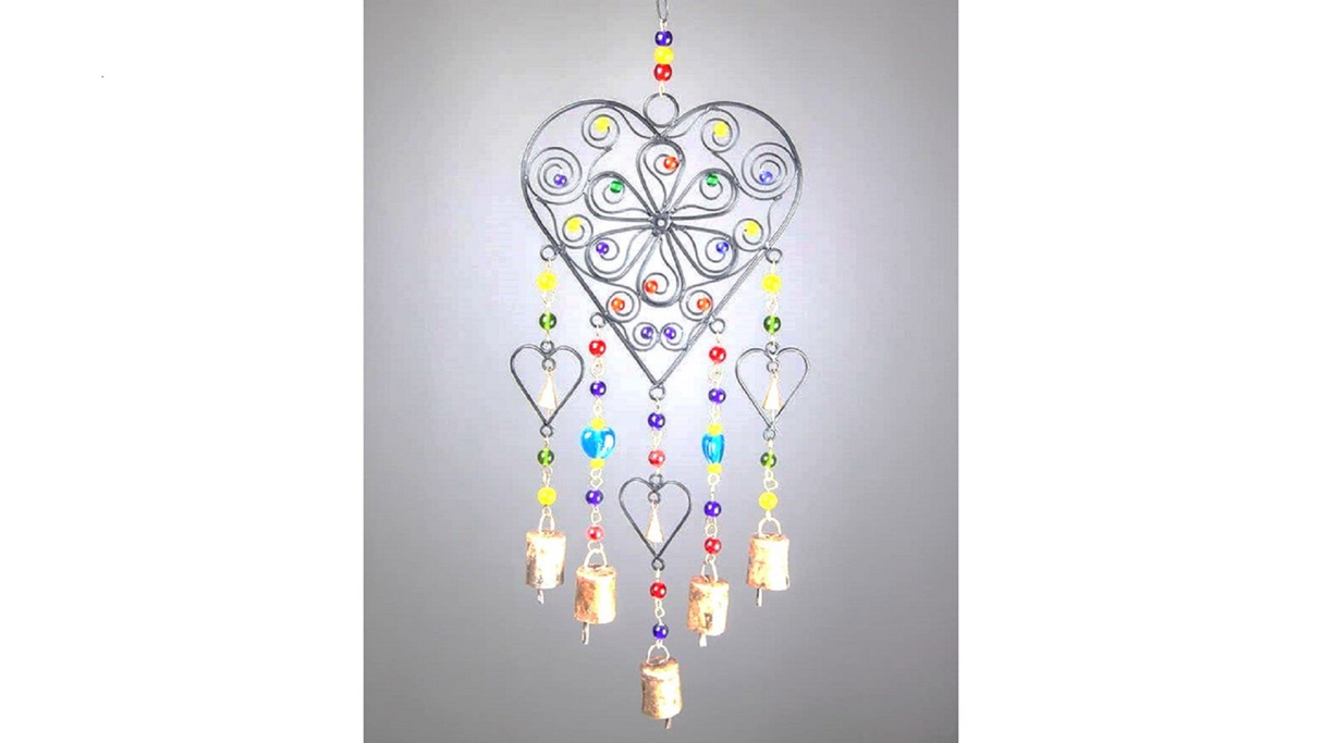 Beaded Heart colored glass chime