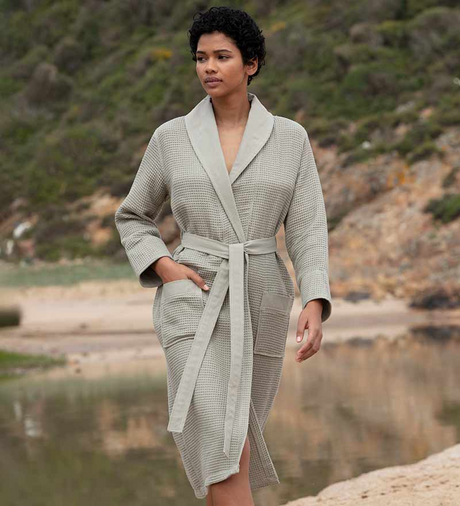 Women's Full Length Lightweight Waffle Spa Robe with Shawl Collar