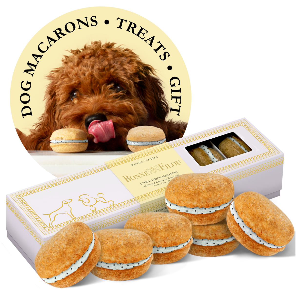 Dog Macarons (Count of 6 - window in packaging)