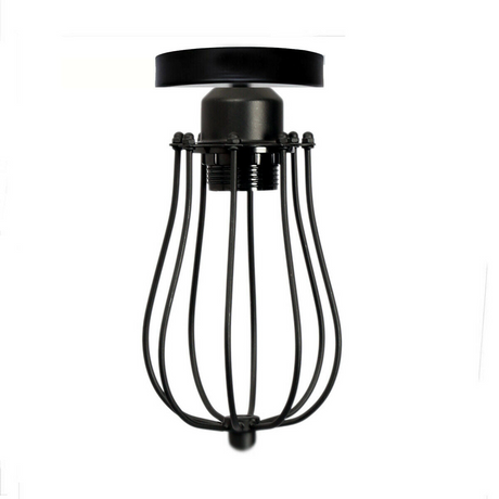 Vintage Hallway Ceiling Light, Black Semi-Flush Mount Basket Cage ~2142