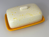 Butter Dish with White Lid Yellow Spots