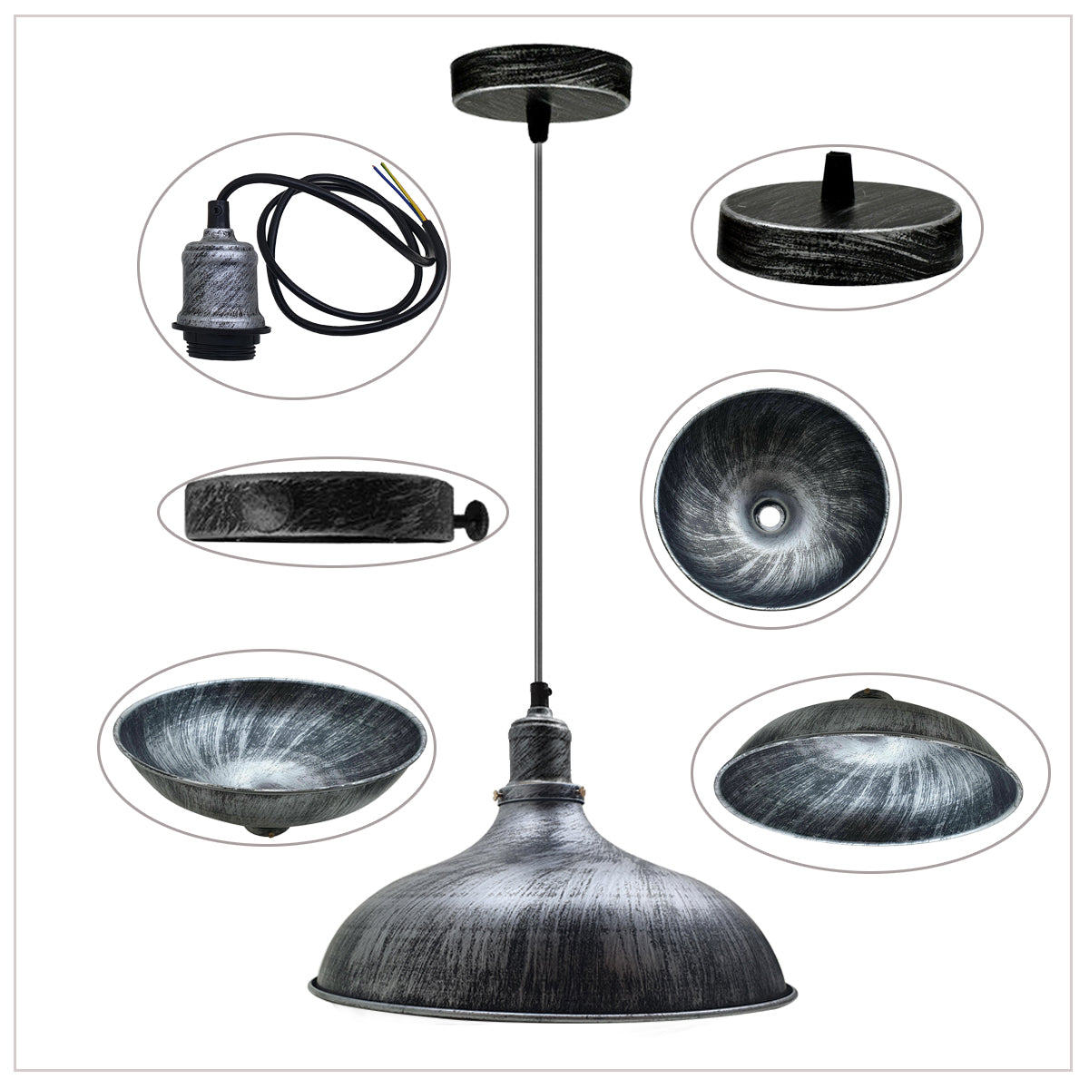 Brushed Silver Industrial Retro Ceiling Pendant Light~1479