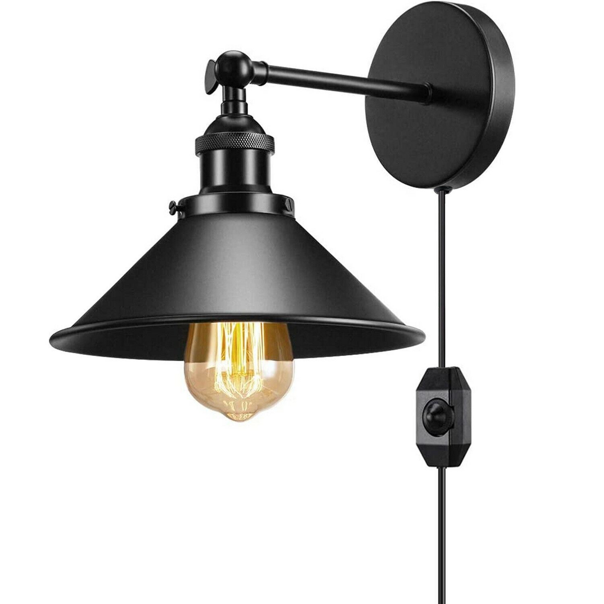 Black Plugin Wall Fitting Cone Metal Shade~1217