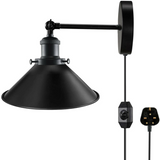 Black Plugin Wall Fitting Cone Metal Shade~1217