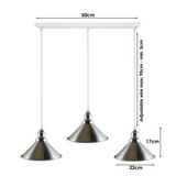 Modern Industrial Satin Nickel Indoor Hanging 3 Way Ceiling Pendant Light Metal Cone Shape Shade For Bar, Bedroom, Dining Room~1178