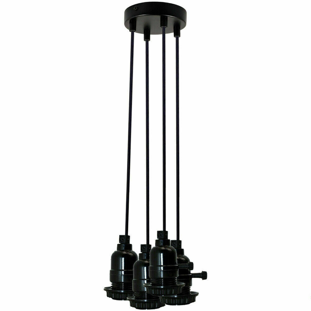 Multi Way Black Modern Ceiling Pendant Fitting LED Light Bulbs Lampshade UK~2257