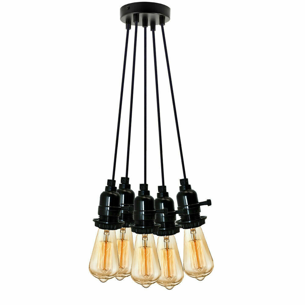 Multi Way Black Modern Ceiling Pendant Fitting LED Light Bulbs Lampshade UK~2257