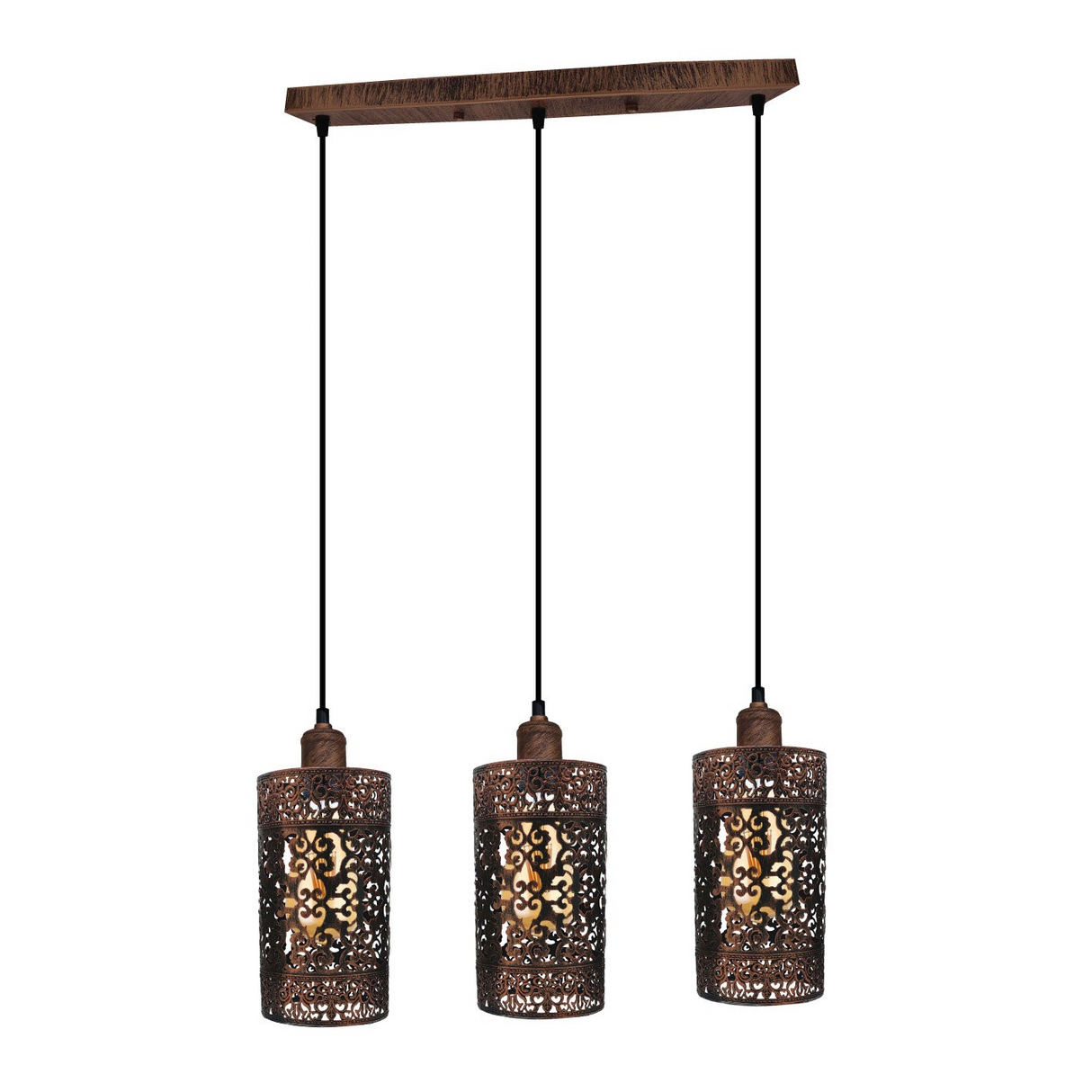 Industrial vintage Retro 3 way Rectangle Drum Cylinder Brushed copper cage pendant~4011