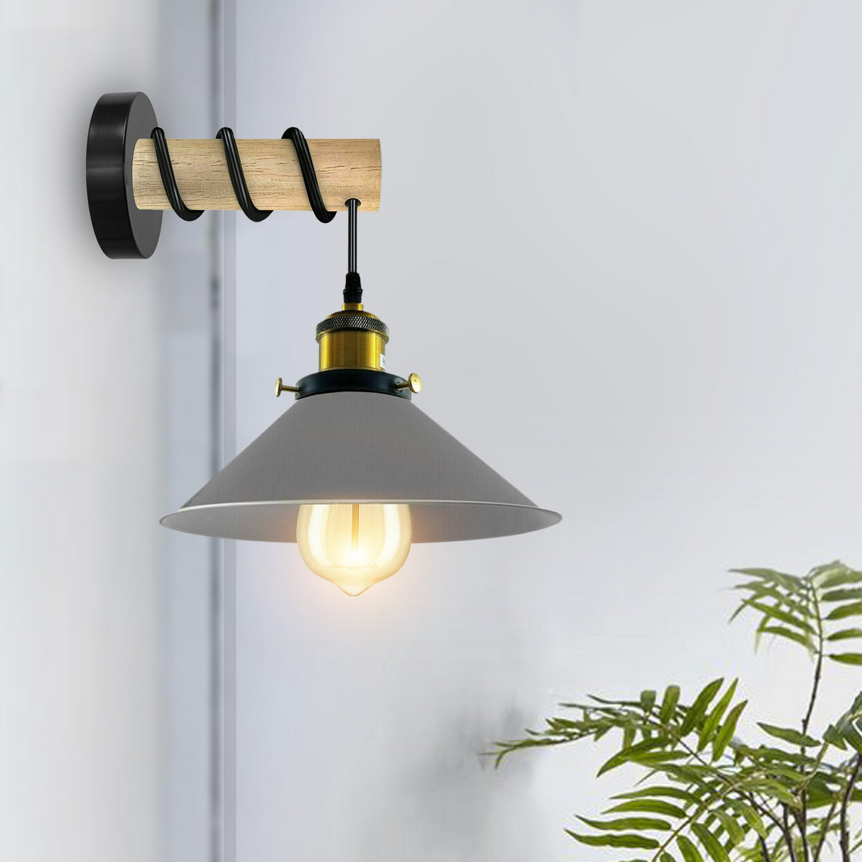 Modern Combined Solid Wooden Arm Chandelier Lighting With Grey Cone Shaped Metal Shade wall sconce~3472