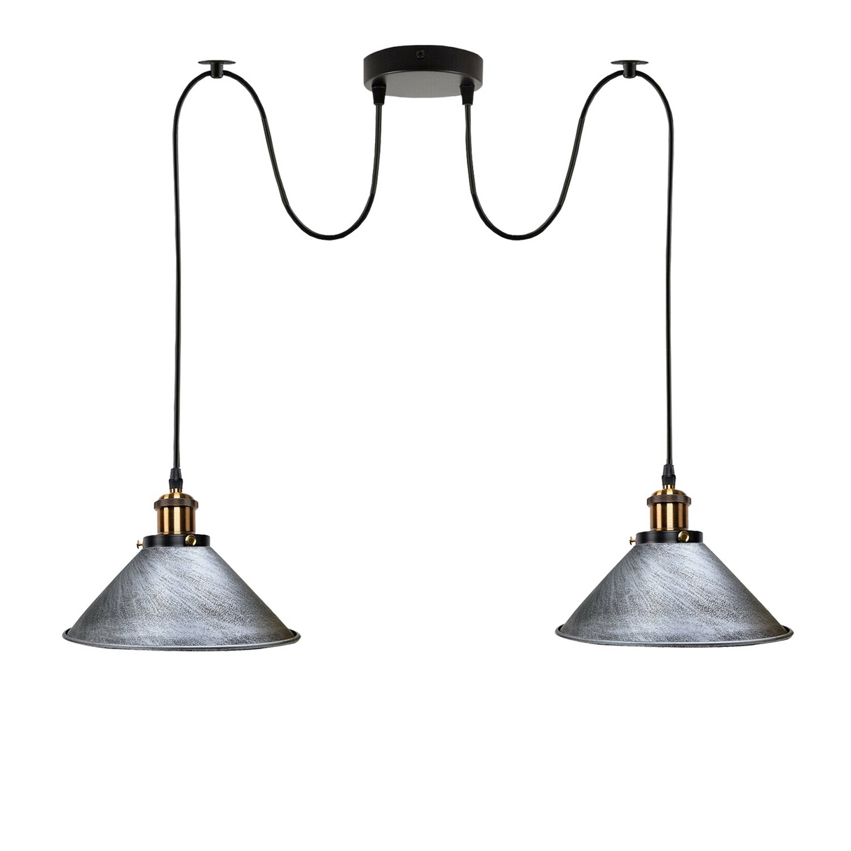 Brushed Silver 2 Way Retro Industrial Ceiling E27 Hanging Lamp Pendant Light~3493