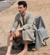 Men's Full Length Lightweight Waffle Spa Robe with Shawl Collar