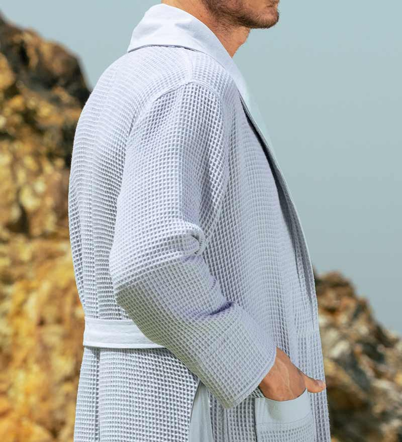 Men's Full Length Lightweight Waffle Spa Robe with Shawl Collar