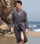 Men's Full Length Lightweight Waffle Spa Robe with Shawl Collar