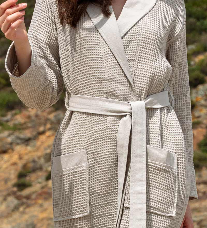 Women's Full Length Lightweight Waffle Spa Robe with Shawl Collar