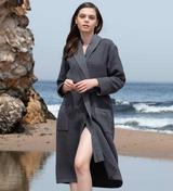 Women's Full Length Lightweight Waffle Spa Robe with Shawl Collar