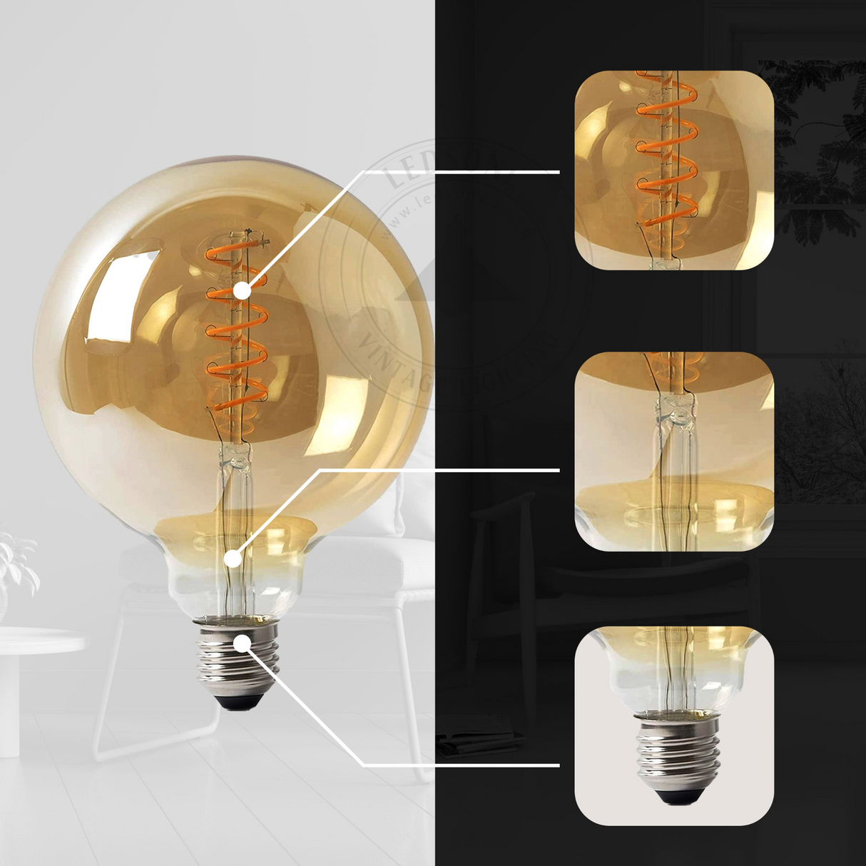 4W E27 LED Globe Shape Bulb Vintage Edison Spiral Filament ~1199