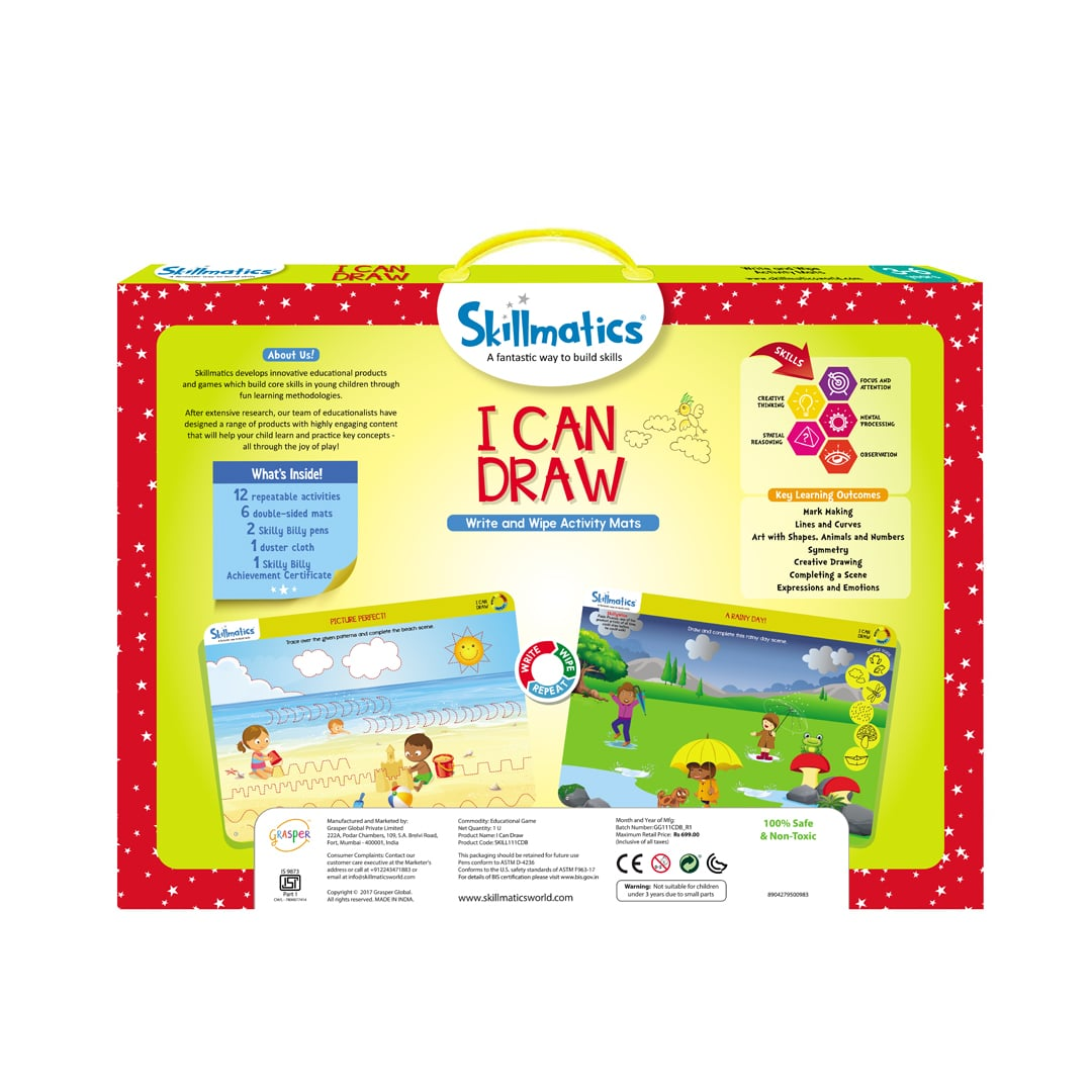 Skillmatics Educational Game : I Can Draw | Gifts & Preschool Learning for Kids Ages 3 to 6 | Reusable Activity Mats with 2 Dry Erase Markers