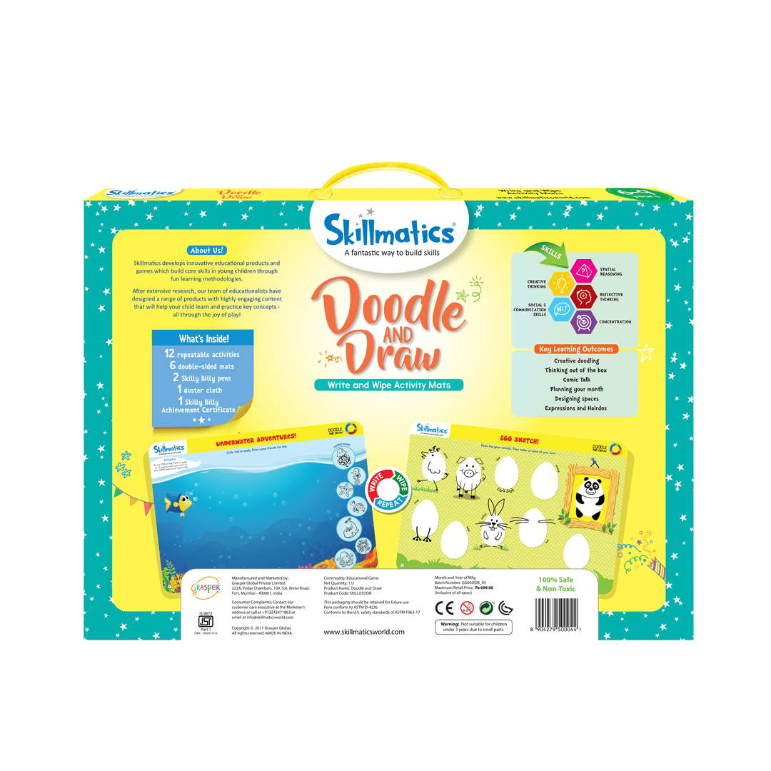 Skillmatics Educational Game : Doodle and Draw | Reusable Activity Mats with 2 Dry Erase Markers | Gifts & Creative Learning for Ages 6-9