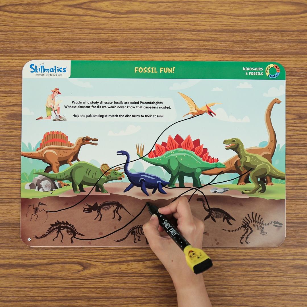 Skillmatics Educational Game Dinosaurs and Fossils (6-9 Years) | Gift & Learning Tool for Boys and Girls | Reusable Activity Mats