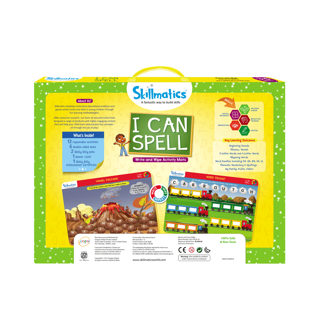 Skillmatics Educational Game : I Can Spell | Gifts & Preschool Learning for Kids Ages 3 to 6 | Reusable Activity Mats with 2 Dry Erase Markers