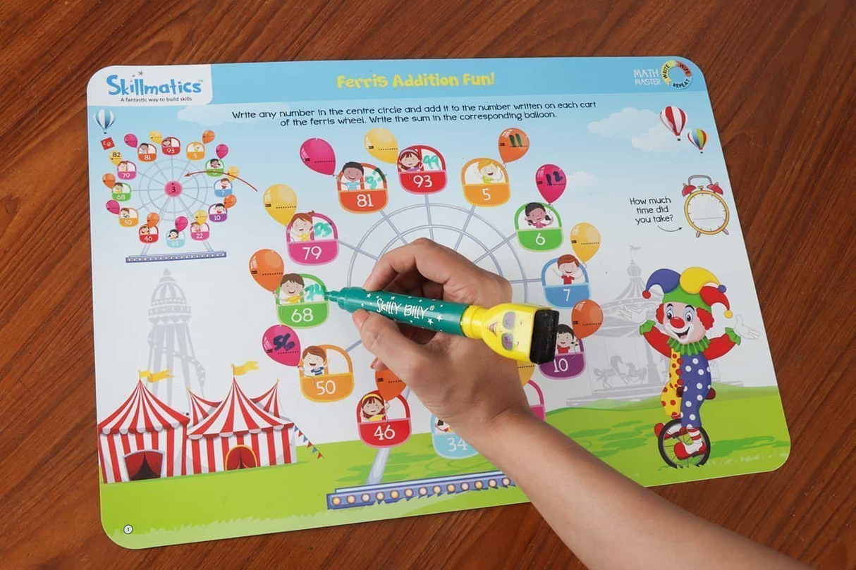 Skillmatics Educational Game : Math Master | Reusable Activity Mats with 2 Dry Erase Markers | Gifts & Learning Tools for Ages 6-9