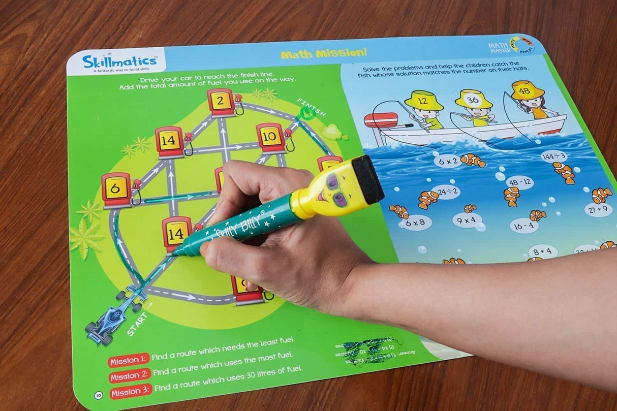 Skillmatics Educational Game : Math Master | Reusable Activity Mats with 2 Dry Erase Markers | Gifts & Learning Tools for Ages 6-9