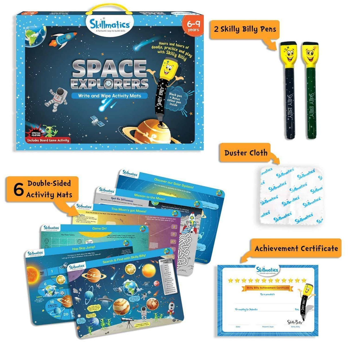 Space Explorers - Innovative Activities Like Learn About Gravity To Designing Your Own Space Ship - Write and Wipe Educational Activity Game For Kids