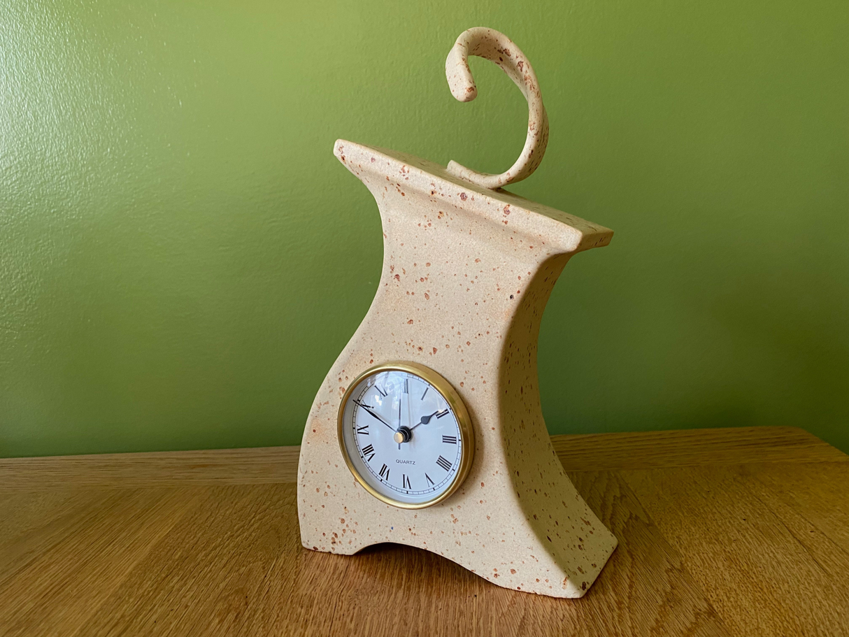 Ceramic Mantel Clock with Enclosed Face - Oatmeal Speckle