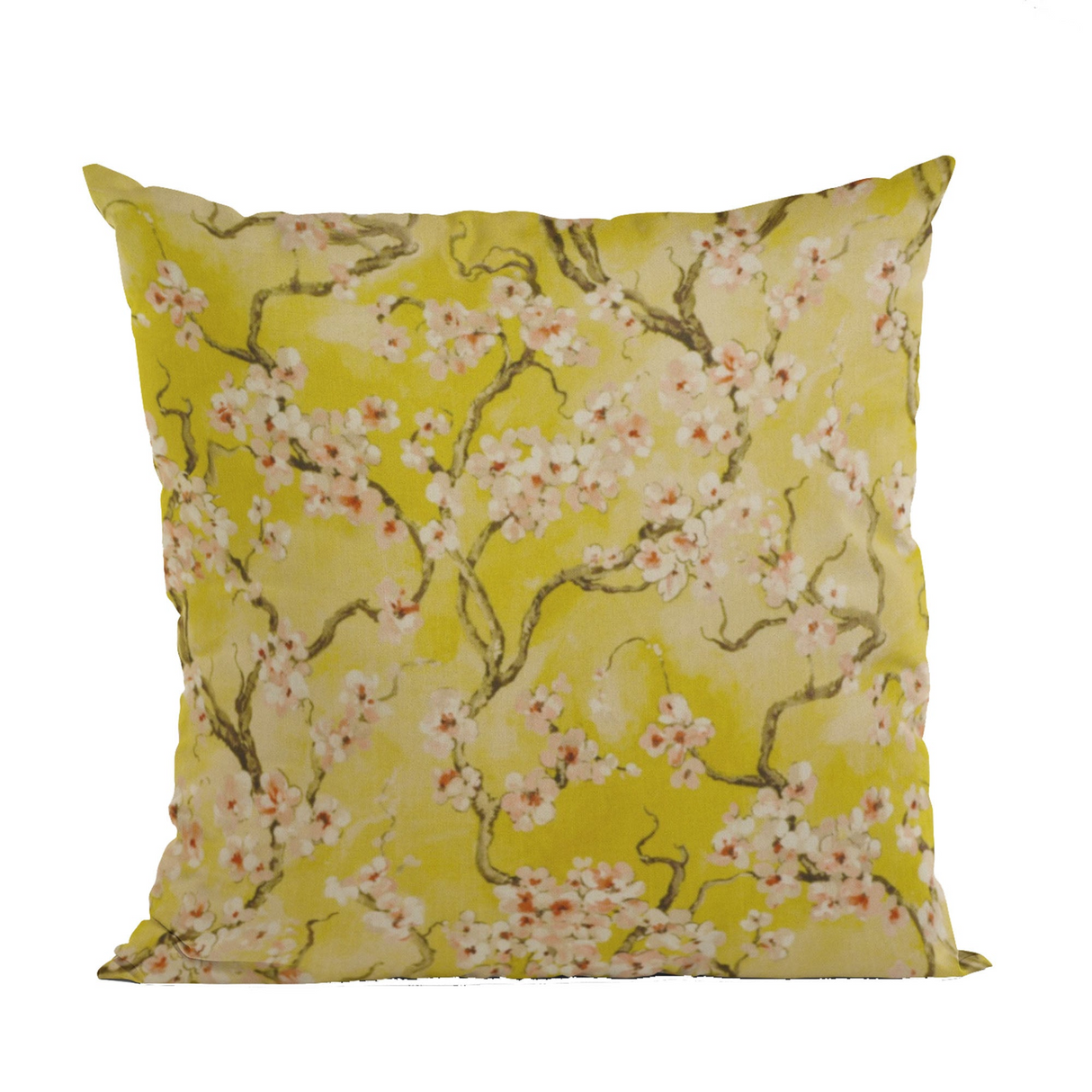 Plutus Curry Garden Cherry Blossoms Printed On A Linen Looking Polyester. Luxury Throw Pillow