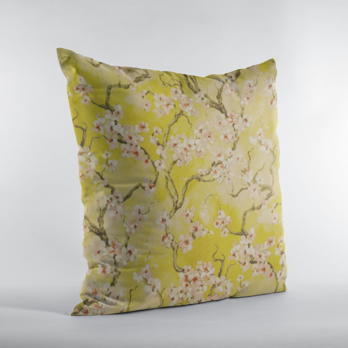 Plutus Curry Garden Cherry Blossoms Printed On A Linen Looking Polyester. Luxury Throw Pillow