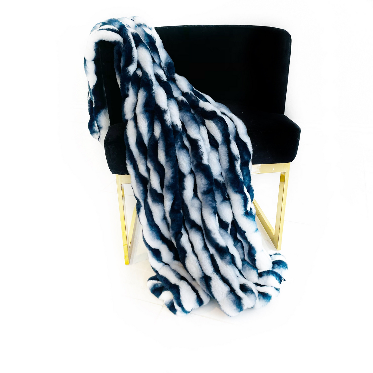 Plutus White Navy Snow Chinchilla Faux Fur Luxury Throw Blanket