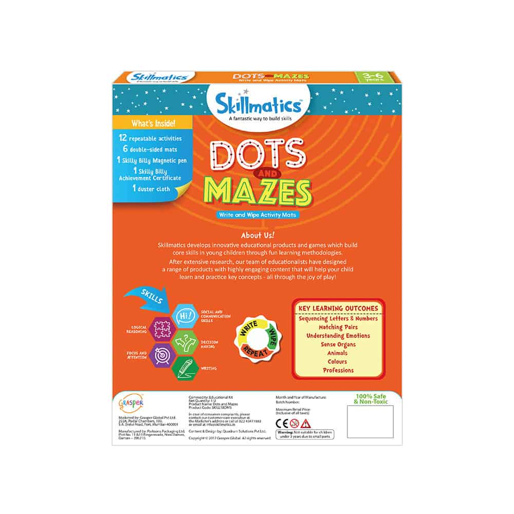 Dots and Mazes - Build Visual, Tracking And Observation Skills And Improve Kid’s Reading Abilities - Write and Wipe Educational Activity Game For Kids