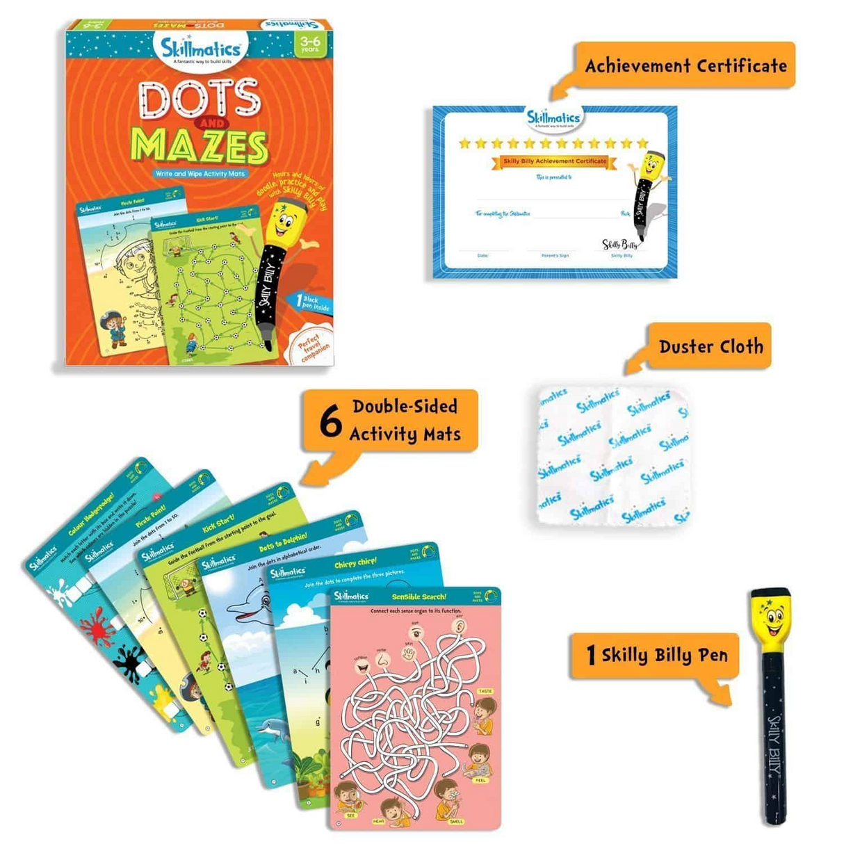 Dots and Mazes - Build Visual, Tracking And Observation Skills And Improve Kid’s Reading Abilities - Write and Wipe Educational Activity Game For Kids