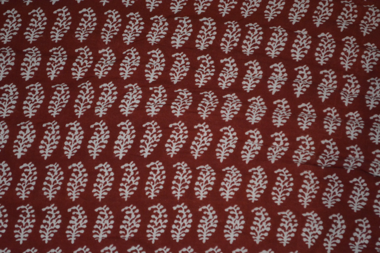 Red and Black Paisely Design Hand Block Printed Naturally Dyed Textiles