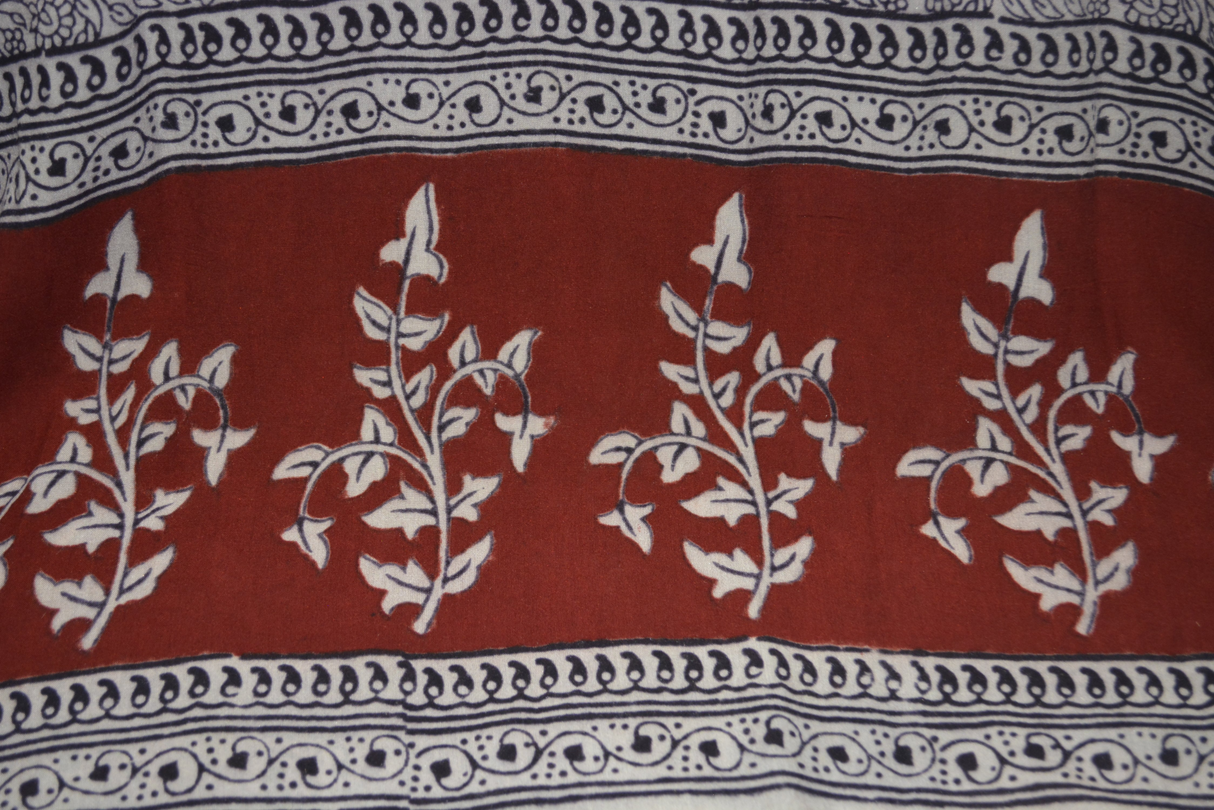 Red and Black Paisely Design Hand Block Printed Naturally Dyed Textiles