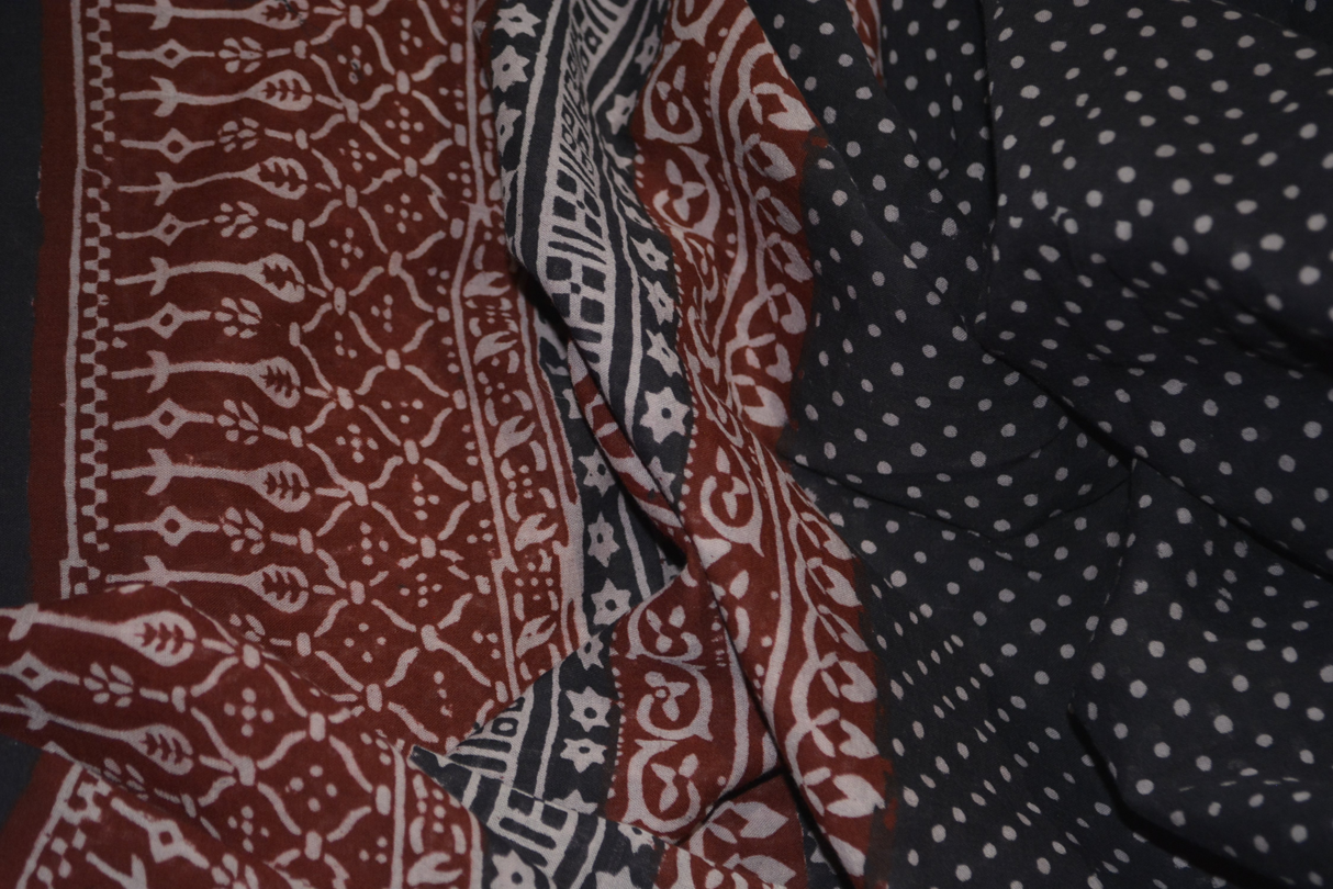 Red and Black Paisely Design Hand Block Printed Naturally Dyed Textiles