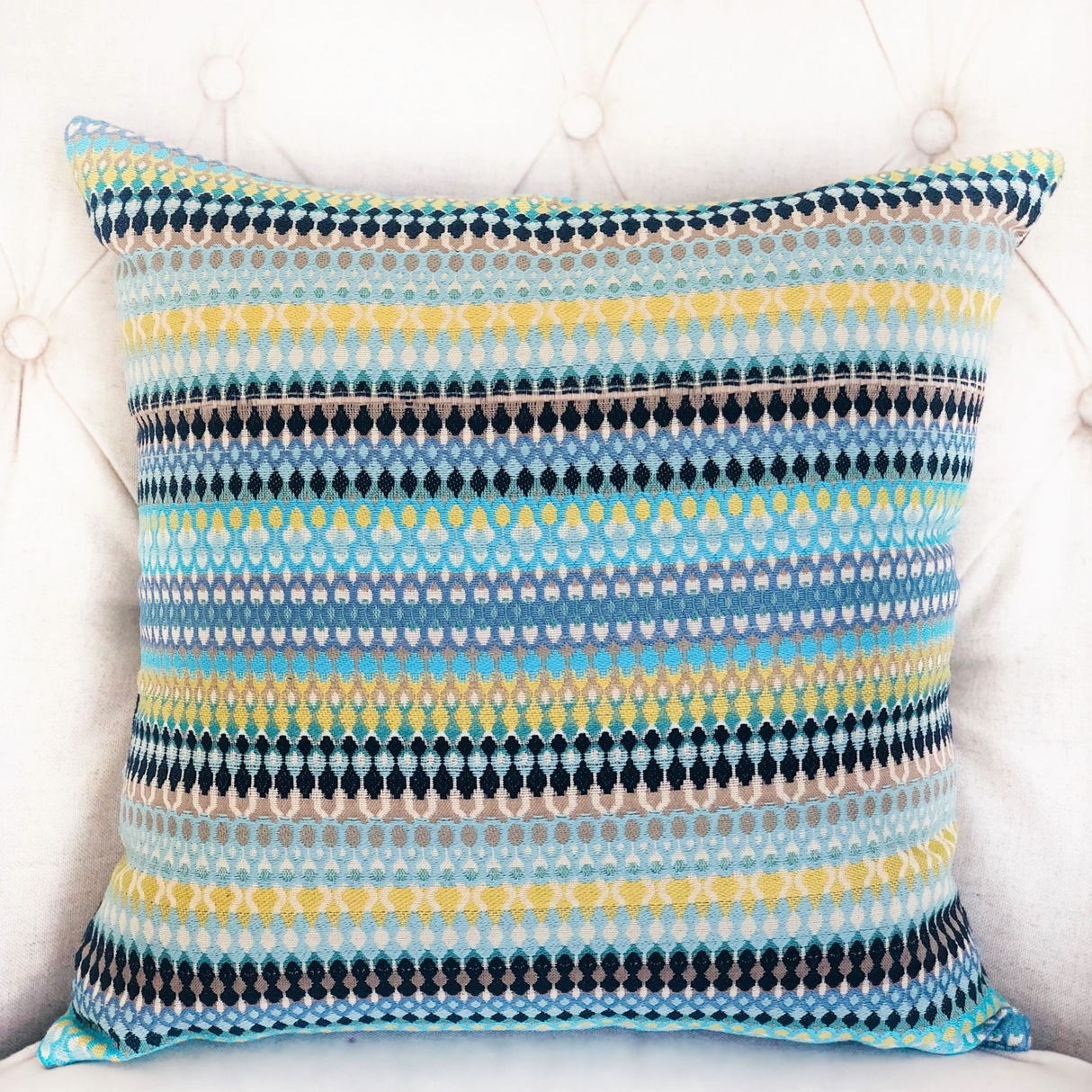 Lake Marsh Turquoise Yellow and Navy Handmade Luxury Pillow