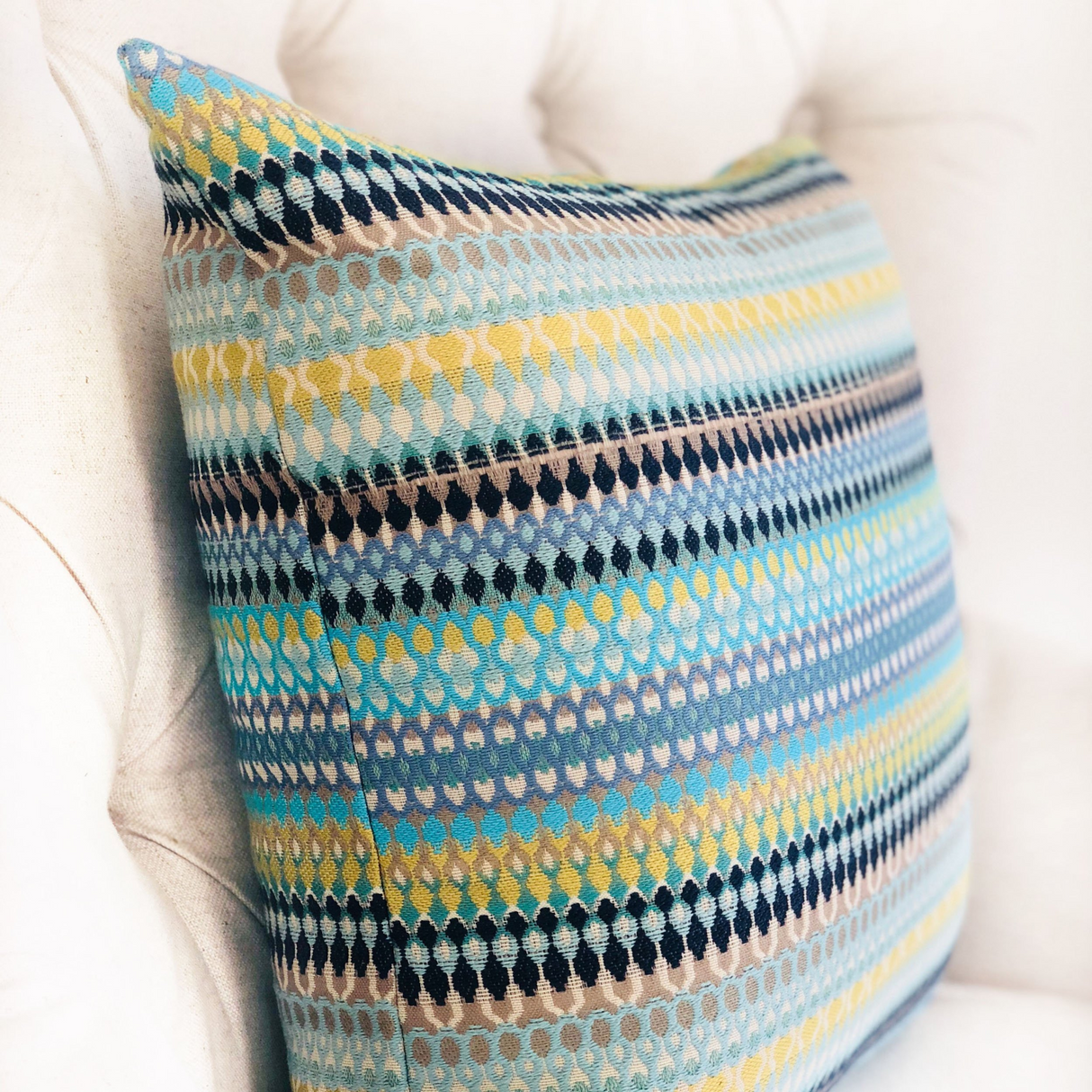 Lake Marsh Turquoise Yellow and Navy Handmade Luxury Pillow