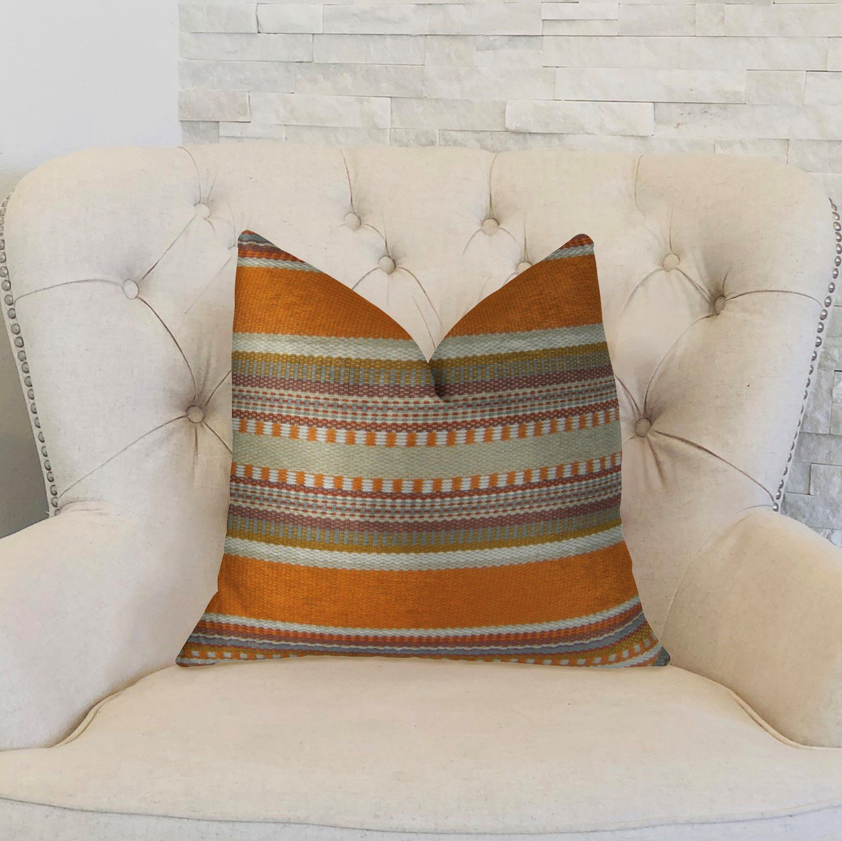 South Shore Amber Orange Olive and Cream Handmade Luxury Pillow