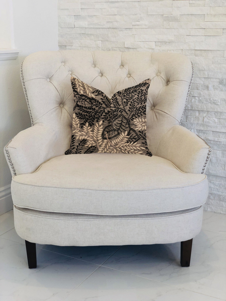 Bonzai Ebony Floral Throw Pillow in Black and Brown