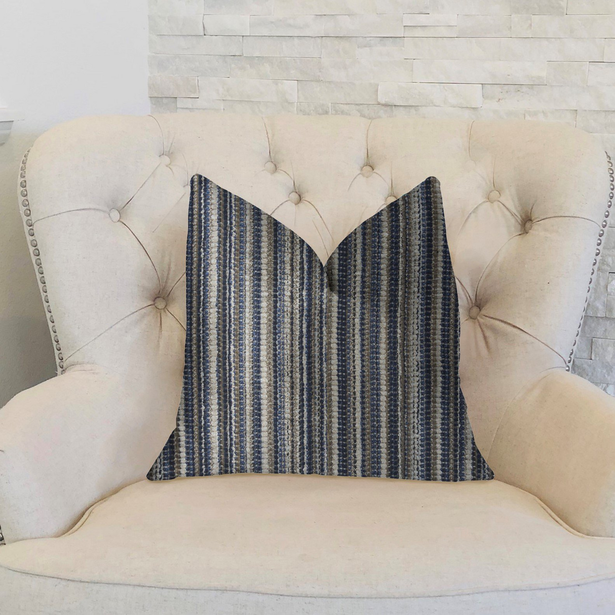 New Hampton  Ivory and Blue Luxury Throw Pillow