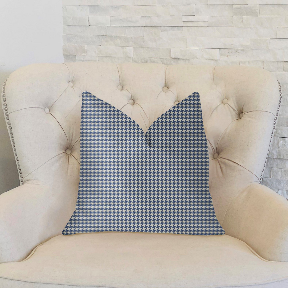 Mezmerize Blue, Beige and Black Luxury Throw Pillow