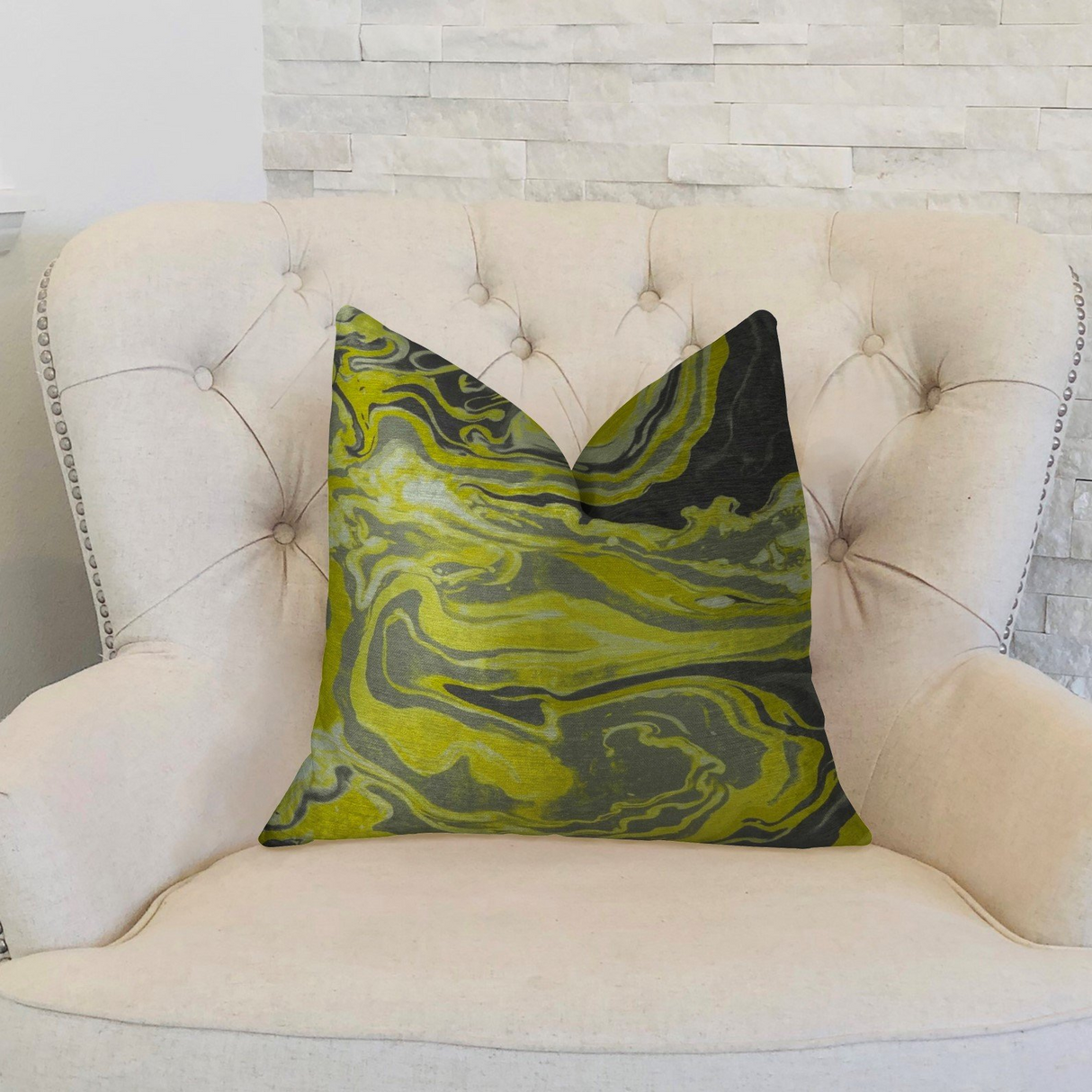 Marble Onyx Yellow Gray and Black Handmade Luxury Pillow