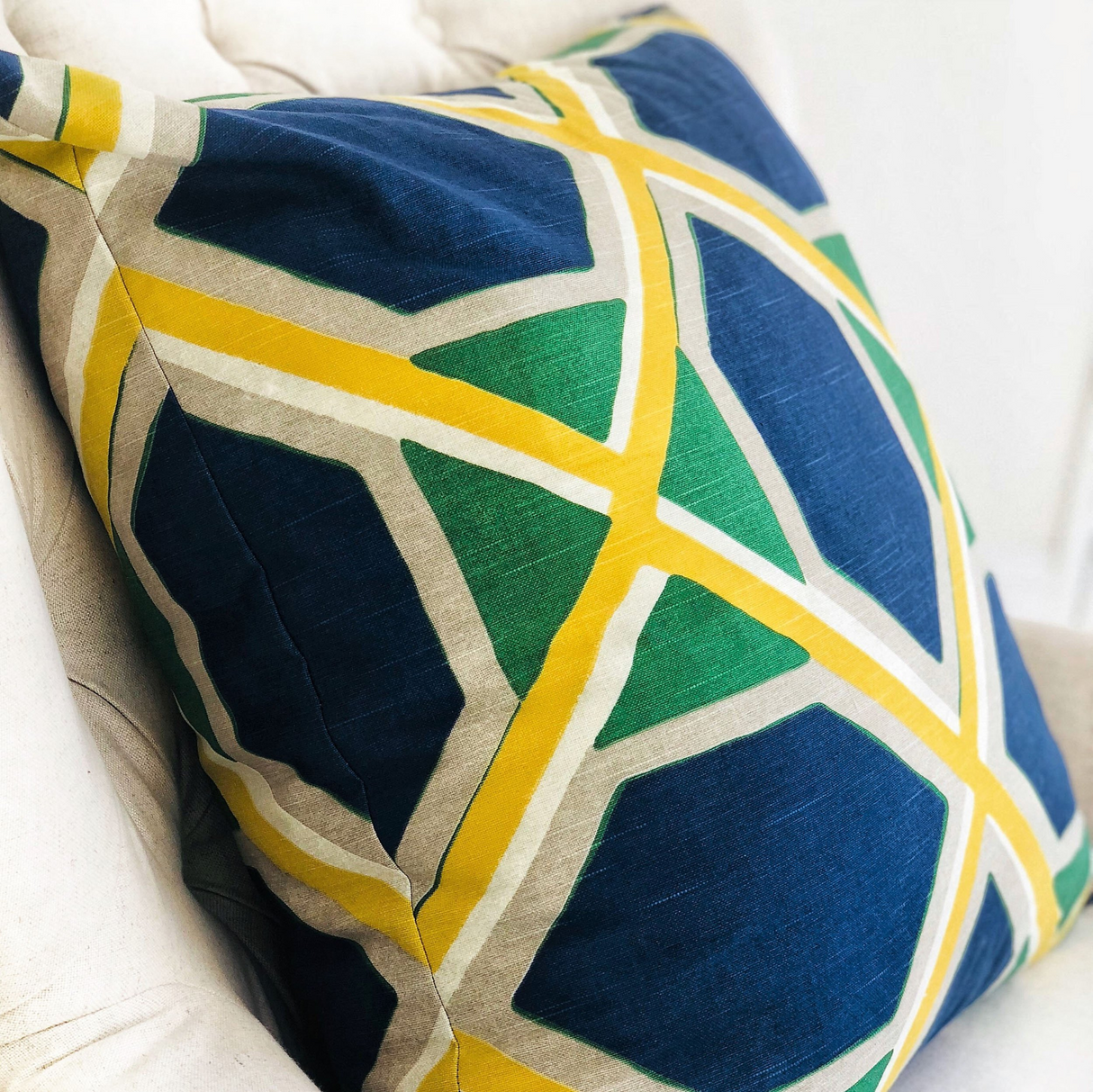 Obliquity Blue, Yellow and Green Luxury Throw Pillow