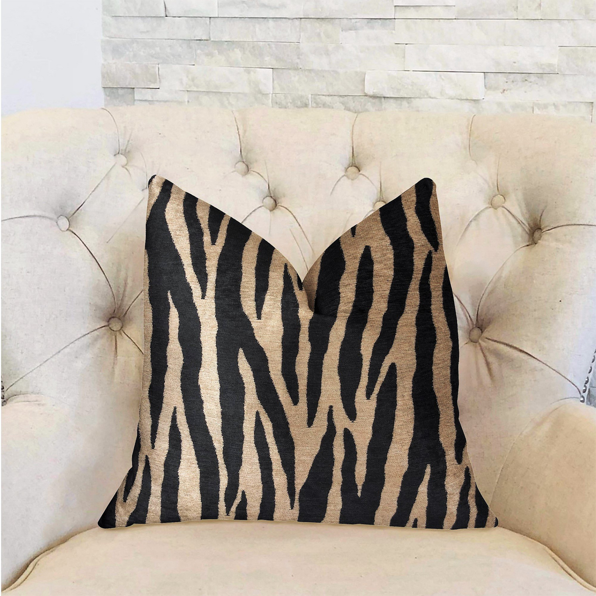 Zippy Zebra Black and Beige Luxury Throw Pillow