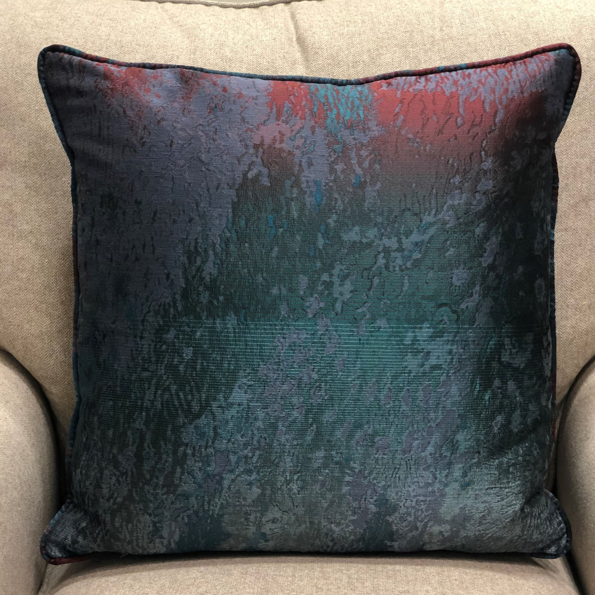 Bleu Velour Blue, Green, Red Luxury Throw Pillow