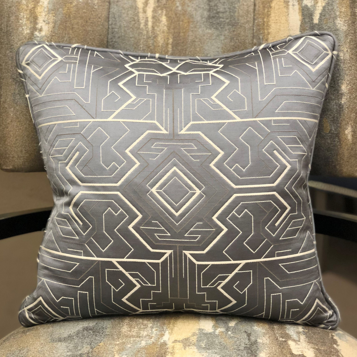 Daria Moss Silver Geometric Luxury Throw Pillow