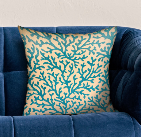 Marlin Vines Blue, cream Floral Luxury Throw Pillow