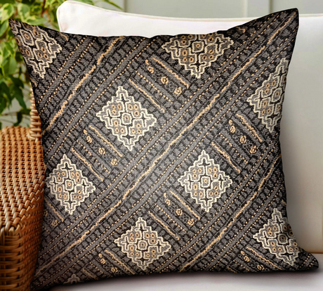 Pewter Lattice Charcoal Geometric Luxury Outdoor/Indoor Throw Pillow