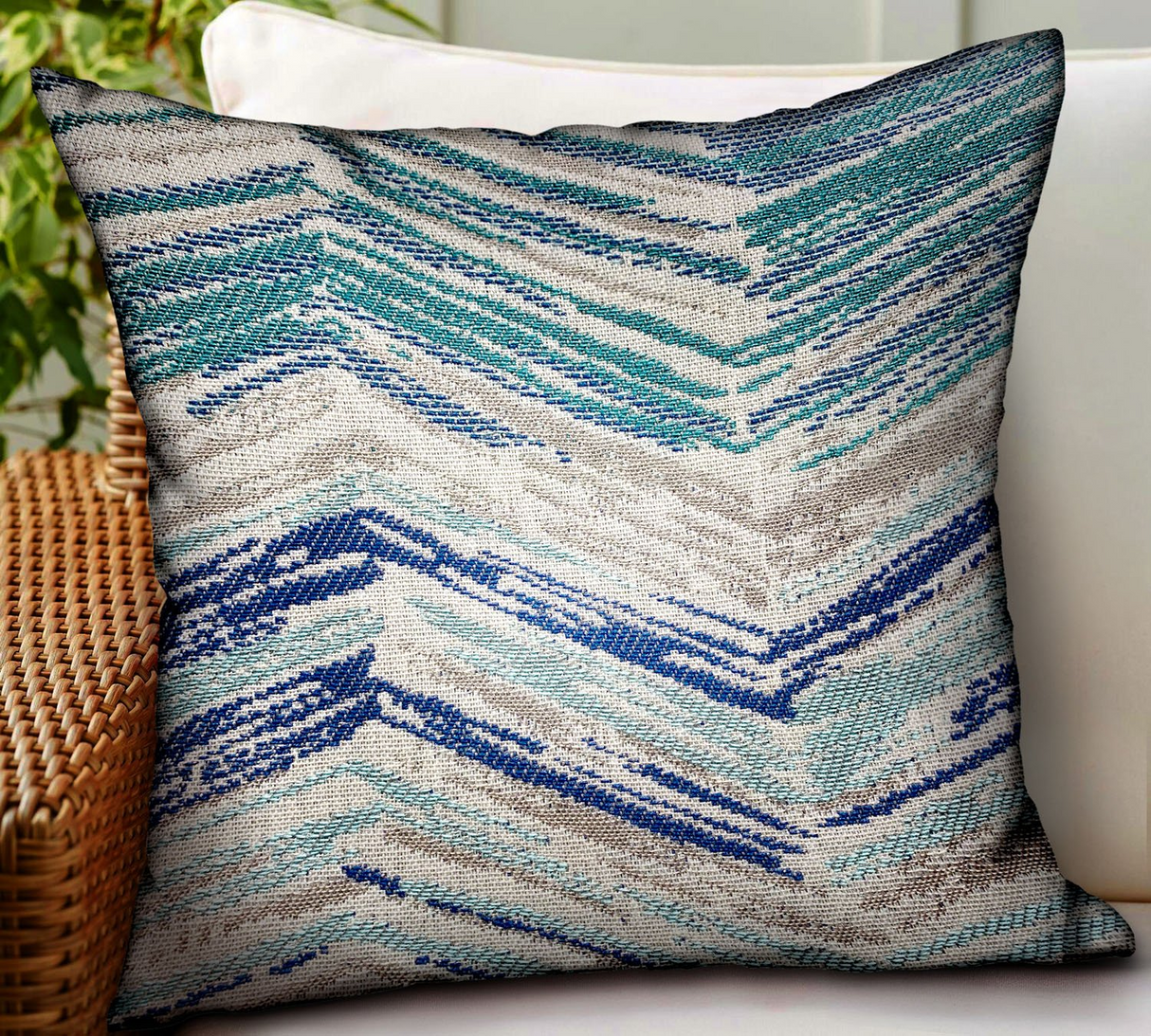 Skyline Breeze Blue Chevron Luxury Outdoor/Indoor Throw Pillow